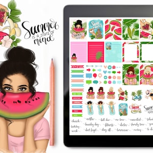 SUMMER VIBES Digital Planner Stickers for Goodnotes/ iPad Stickers/Precropped Stickers/Planner Girl Digital Stickers/Digi Bujo