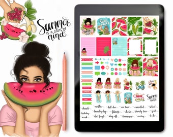Summer Vibes Digital Planner Stickers for Goodnotes (Precropped PNG)