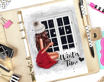 Winter Fashion Girl Printable Planner Dashboard/Christmas Planner Divider/Planner Insert/Digital Paper/Christmas Card/Digital Collage Sheet
