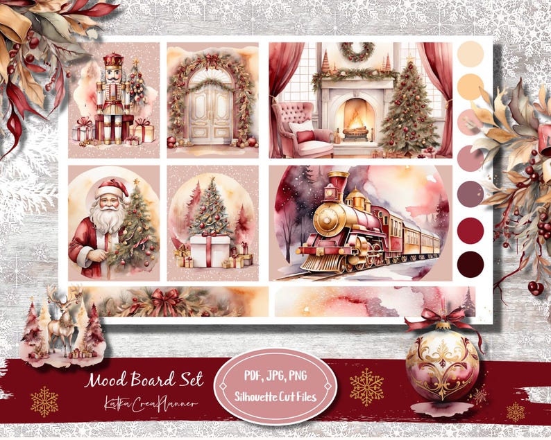 BURGUNDY CHRISTMAS Printable Watercolor Winter Moodboard Planner ...