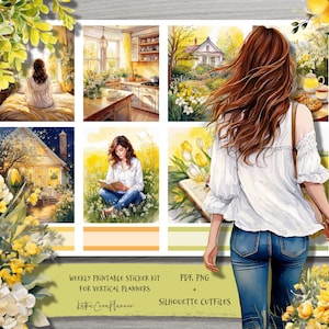 GELBE FRÜHLING druckbare Planner Aufkleber für Erin Condren Planer/Blumen Aquarell Planer Aufkleber/Frühling Sommer Vertikales Weekly Kit