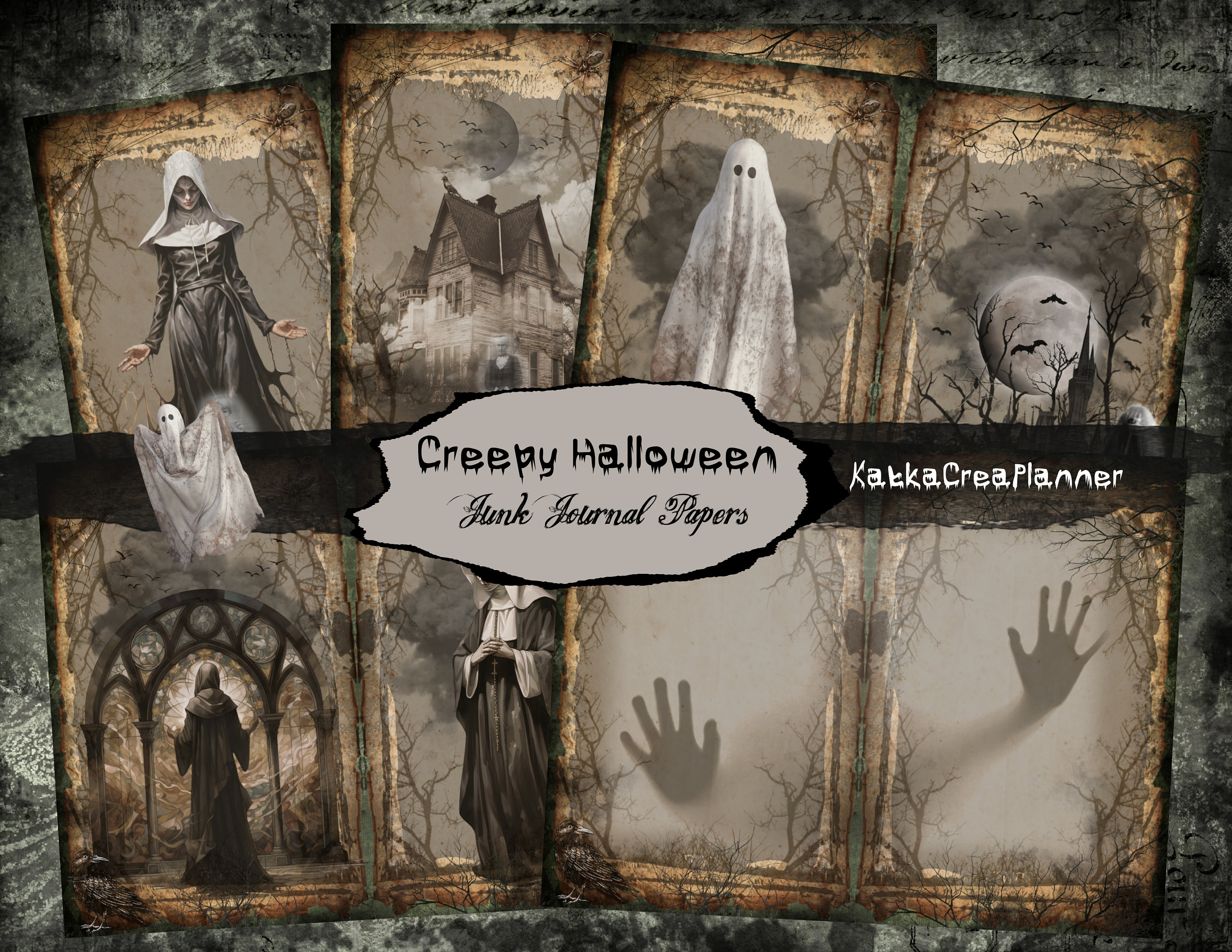 不気味なハロウィーンのジャンクジャーナルページ：不気味なデジタル