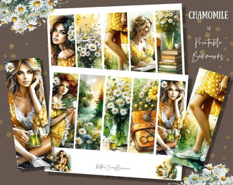 CHAMOMILE printable bookmark/Fashion Girl bookmarks/digital bookmark/book lover gift/Floral Summer digital collage sheets/scrapbook