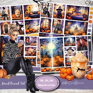 NUIT D'HALLOWEEN imprimable aquarelle moodboard planner Sticker/Bullet Journal Sticker/Sticky planificateur vertical fantasmagorique/Kit d'autocollants décoratifs