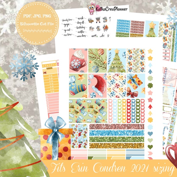 WATERCOLOR CHRISTMAS Erin Condren Vertical Weekly Kit/Winter Printable Planner Stickers/Silhouette/Travelers Notebook/Bujo Stickers