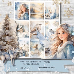 Planificateur imprimable autocollants forêt enneigée pour Erin Condren planner/kit d'autocollants aquarelle forêt d'hiver/Noël/couper des fichiers