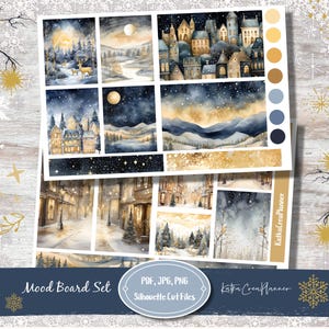 Adesivi stampabili per planner MoodBoard natalizio con acquerello GOLD WINTER/Adesivi Bullet Journal/Kit adesivi decorativi eleganti verticali