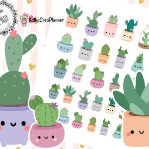 Pegatinas de planificador imprimibles de cactus lindos, cactus Kawaii, pegatinas de Bullet Journal, accesorios de planificador, pegatinas de Scrapbook, pegatina suculenta