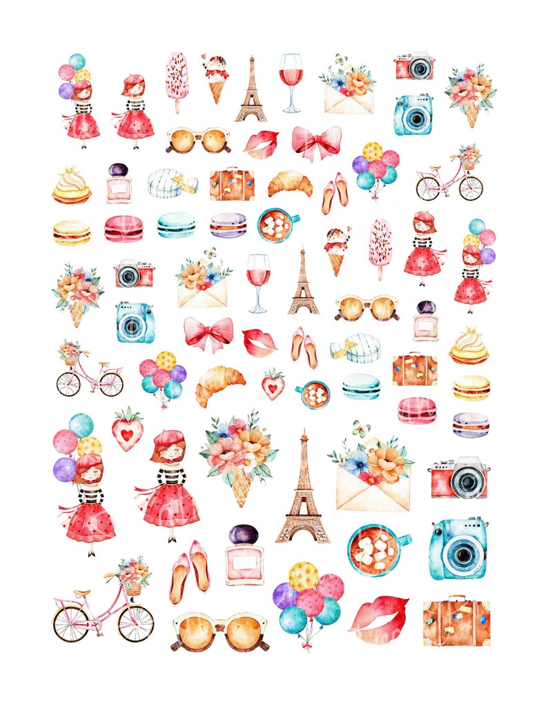 summer in paris printable stickers watercolor holiday etsy