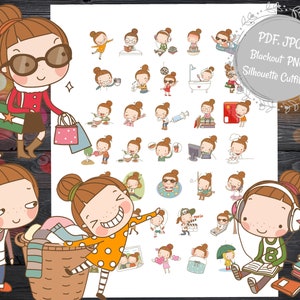 SÜSSE PLANNER MÄDCHEN druckbare Aufkleber/Kawaii Mädchen Aufkleber/Mädchen Aktivitäten Aufkleber/funktionale Planner Mädchen Aufkleber/Stimmungstracker druckbar