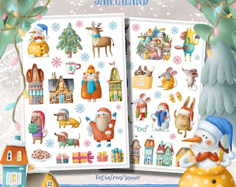 Adesivos decorativos imprimíveis do SANTALAND/Adesivos para scrapbook com animais de inverno/Adesivos de Natal para bullet journal/Adesivos imprimíveis para planner/Efêmeros