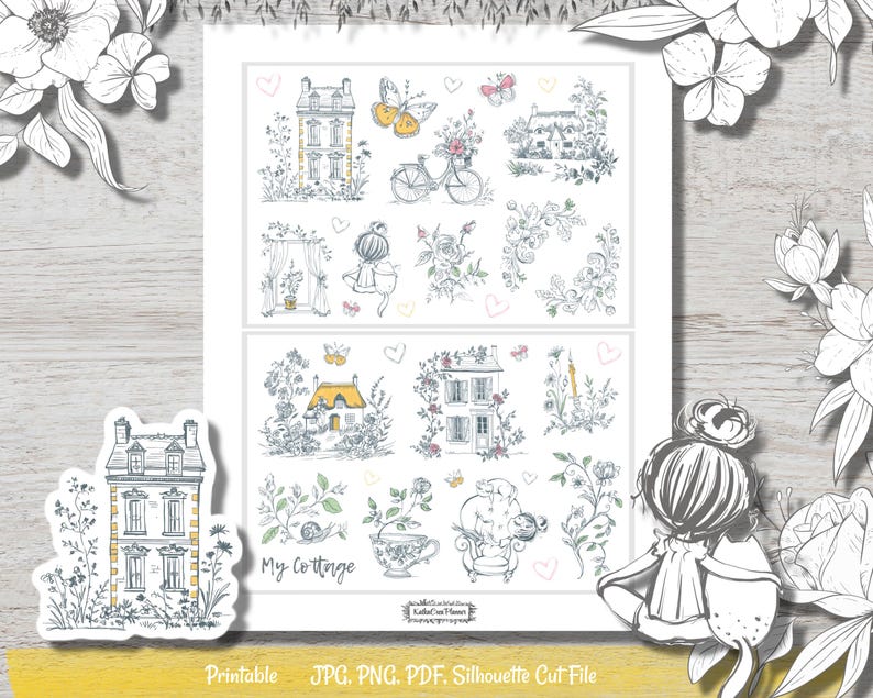 Cottagecore Printable Planner Stickers: Floral Watercolor Bujo Stickers ...