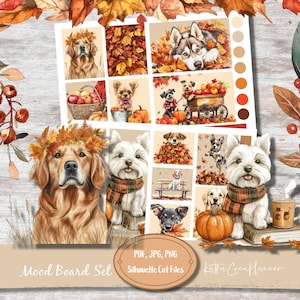 FALL DOGS Adesivos para planejador de humor em aquarela para impressão/Adesivos para diário com marcadores/Acessórios para planejador vertical/Kit de adesivos decorativos para filhotes