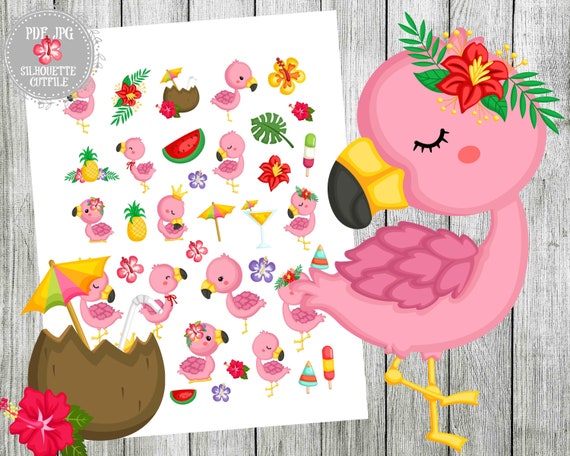 Flamingo Printable Stickers Tropical Printable Stickers Erin | Etsy