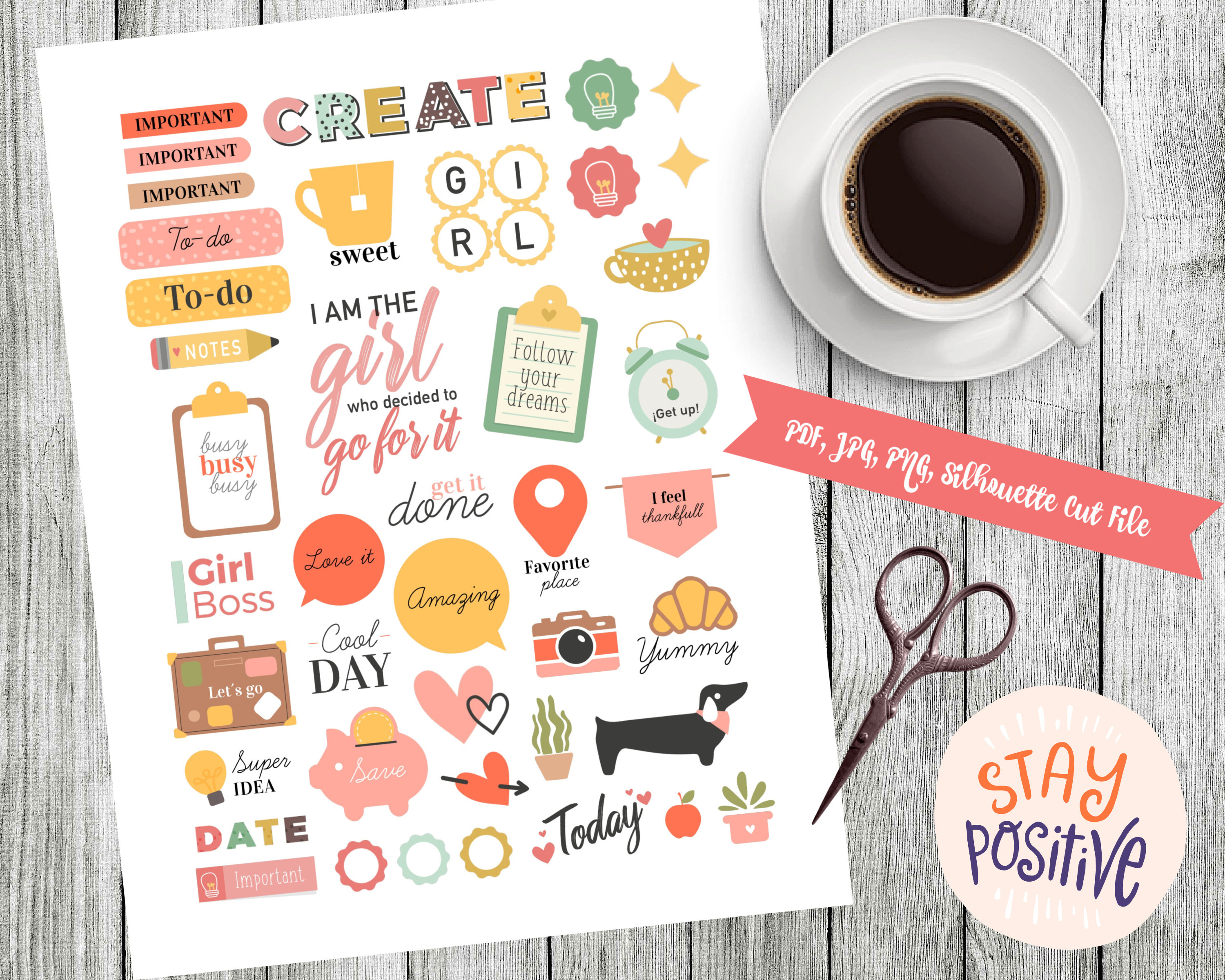 Mood Daily Stickers 8 Sheets of 240pcs Encourage Positive and Upward Stickers Hand Drawn Elements Plan Book Graffiti Scrap Book Planner Sticker
