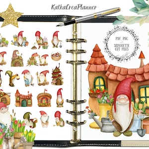 Garden Gnomes Printable Planner Stickers, Watercolor Stickers, Bullet Journal Stickers, Planner Accessories, Scrapbook sticker, Bujo sticker