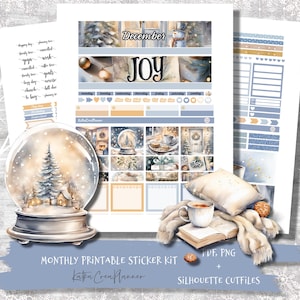 Maandelijkse stickerkit december, kerstplannerstickers, vakantiestickers, aquarel afdrukbare plannerstickers, maandelijkse Erin Condren-kit
