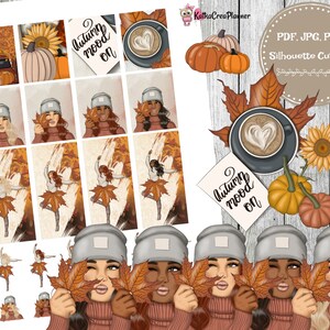 Printable Autumn Fashion Girl Stickers/Fall Girl Sticker Kit/Erin Condren/Filofax/Travelers Notebook/Midori Stickers/Bullet Journal Stickers