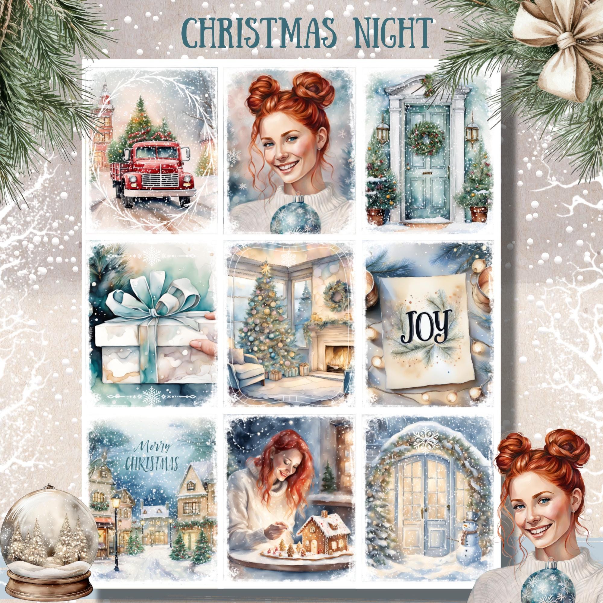CHRISTMAS NIGHT Printable Weekly Planner Stickers, Watercolor Snowy ...