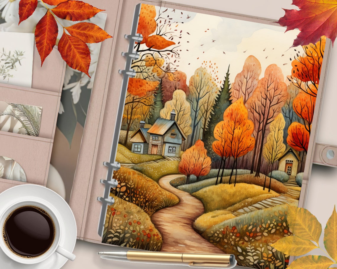 FALL VILLAGE Printable Planner Cover/autumn Forest Planner Divider ...