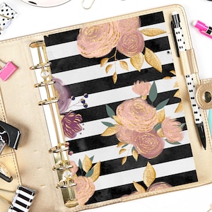 GLITTER ROSES Printable Planner Dashboard/Floral Planner Divider/Watercolor Planner Insert/Glitter A5 Cover Dashboard/A5 Planner Accessories