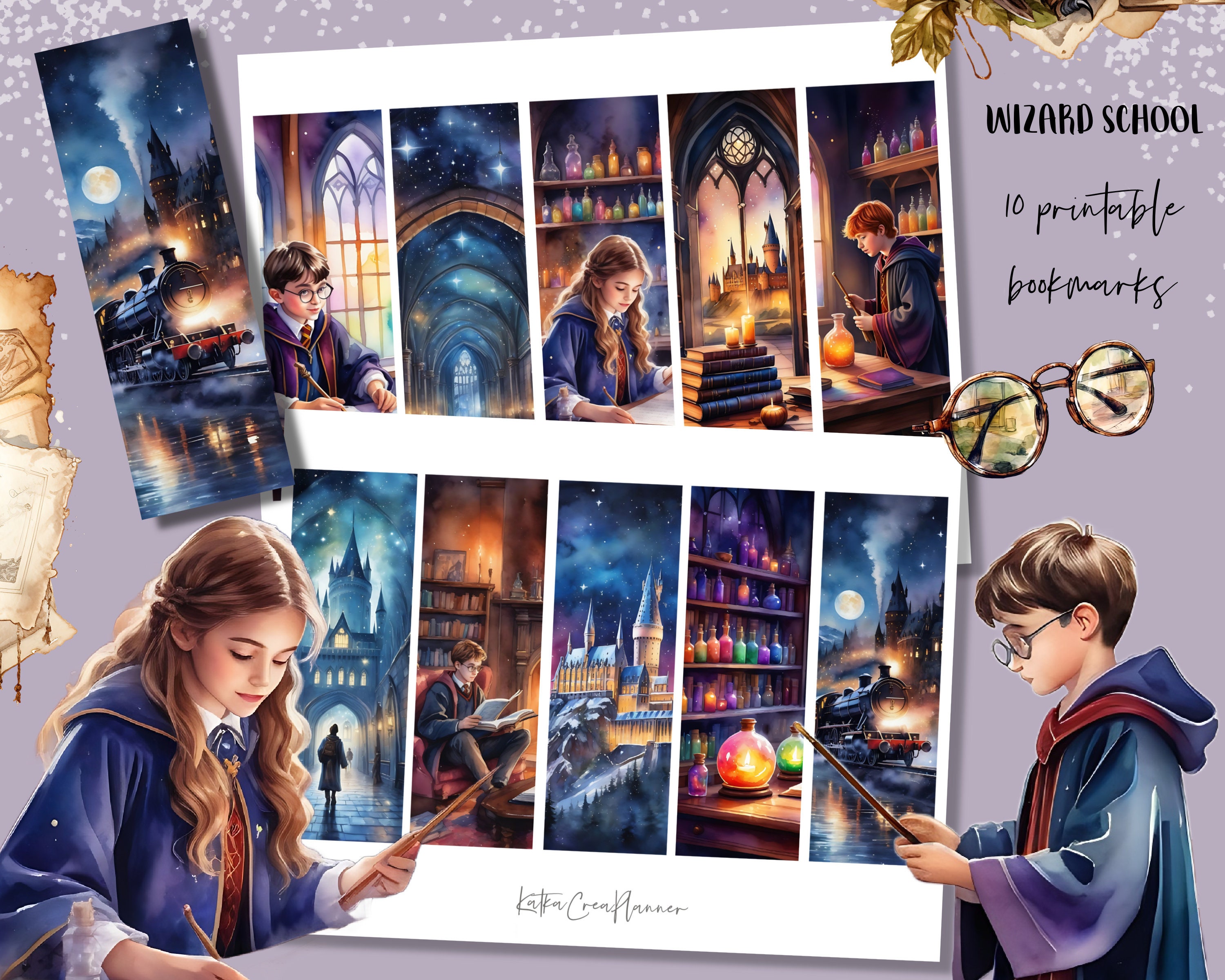 WIZARD SCHOOL printable bookmark/Magical bookmarks/digital bookmark/book lover gift/The little wizard digital collage sheets/scrapbook