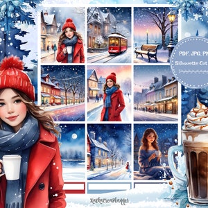 WINTER ZONDAG afdrukbare planner stickers voor erin Condren planner/december aquarel wekelijkse planner sticker/gesneden bestanden/januari wekelijkse kit