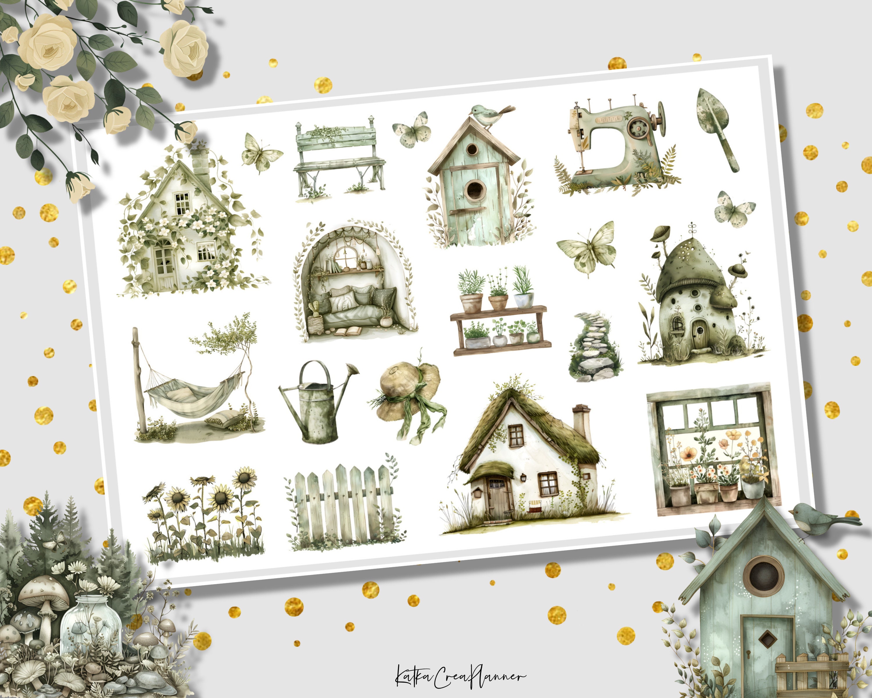 Cottagecore Planner Stickers: Floral Watercolor Bujo Stickers (digital ...