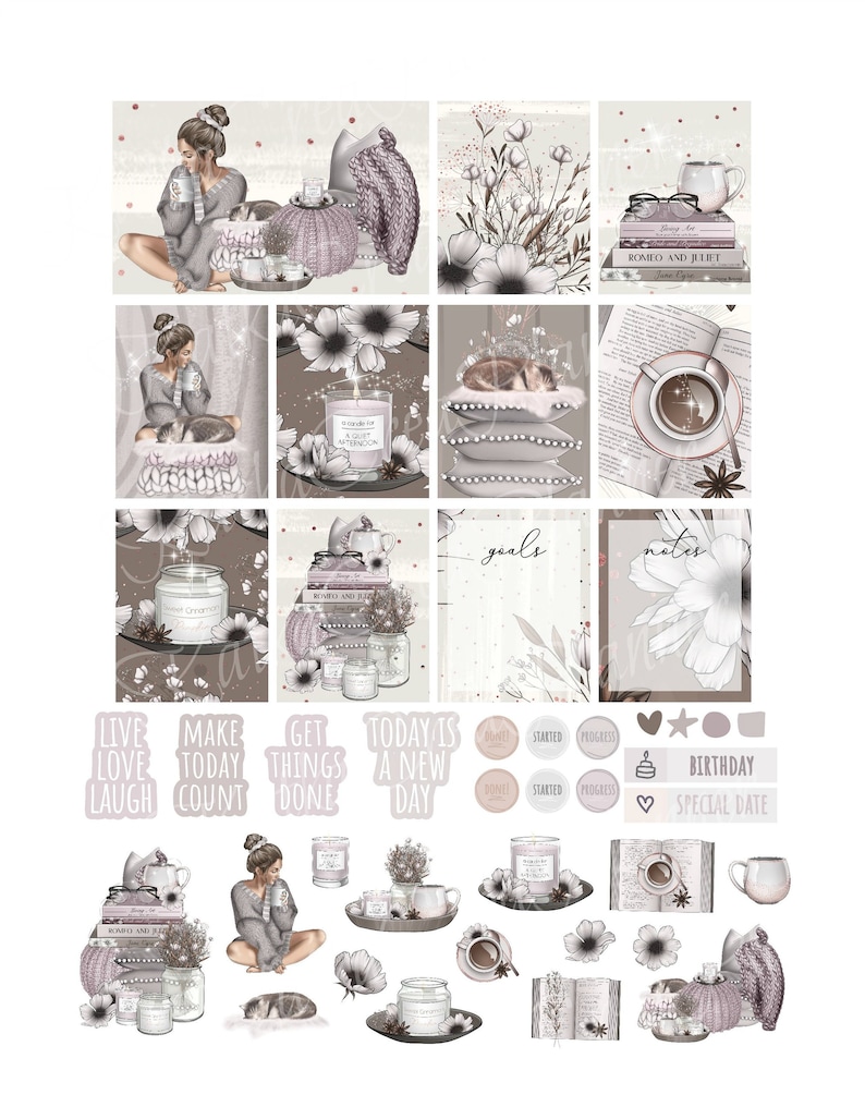 SUNDAY AFTERNOON Printable Planner Stickers for Erin Condren image 2