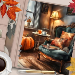 COSY Corner Couverture de planificateur imprimable/Diviseur de planificateur de café d’automne/Insert de planificateur/Carte de vœux d’automne/Tableau de bord aquarelle de lecture confortable
