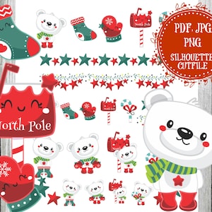 Polar Bear Christmas Planner Stickers: Winter Holiday Accessories (Printable)