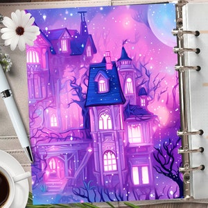 HALLOWEEN CASTLE Couverture de planificateur imprimable/Diviseur de planificateur d’automne/Insert de planificateur mystique/Carte de vœux d’automne/Aquarelle Art mural d’automne