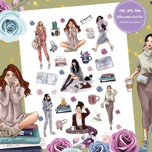 PEGATINAS IMPRIMIBLES DE PLANNER GIRL/PEGATINAS DE MODA PARA NIÑAS/PEGATINAS DE ACTIVIDADES PARA NIÑAS/PEGATINAS PARA PLANIFICAR ÁLBUMES DE REPUESTOS/PEGATINAS PARA DIARIO