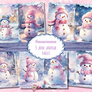 CUTE SNOWMAN Printable Junk Journal Pages/Winter Junk Journal Kit/Snowy Scene Junk Journal Printable Paper/Christmas Digital Collage Sheet