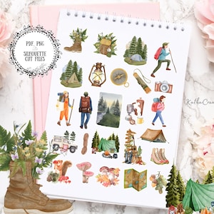 HIKING Printable Planner Stickers, Watercolor Stickers, Bullet Journal Stickers, Planner Accessories, Scrapbook stickers, Bujo stickers