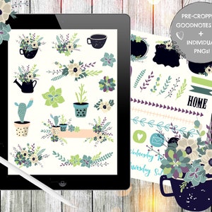 FLOWER GARDEN Digital Planner Stickers for Goodnotes/ iPad Stickers/Precropped Stickers/Floral Digital Stickers/Digi Bujo