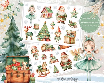 Adesivos decorativos para brinquedos de natal/adesivos de scrapbook de inverno/adesivos bujo de natal/caderno de viajantes/adesivos de planejador imprimíveis