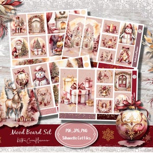 NOL BOURGOGNE Imprimable aquarelle hiver moodboard planner Stickers/Bullet Journal Stickers/Kit d'autocollants décoratifs or vertical