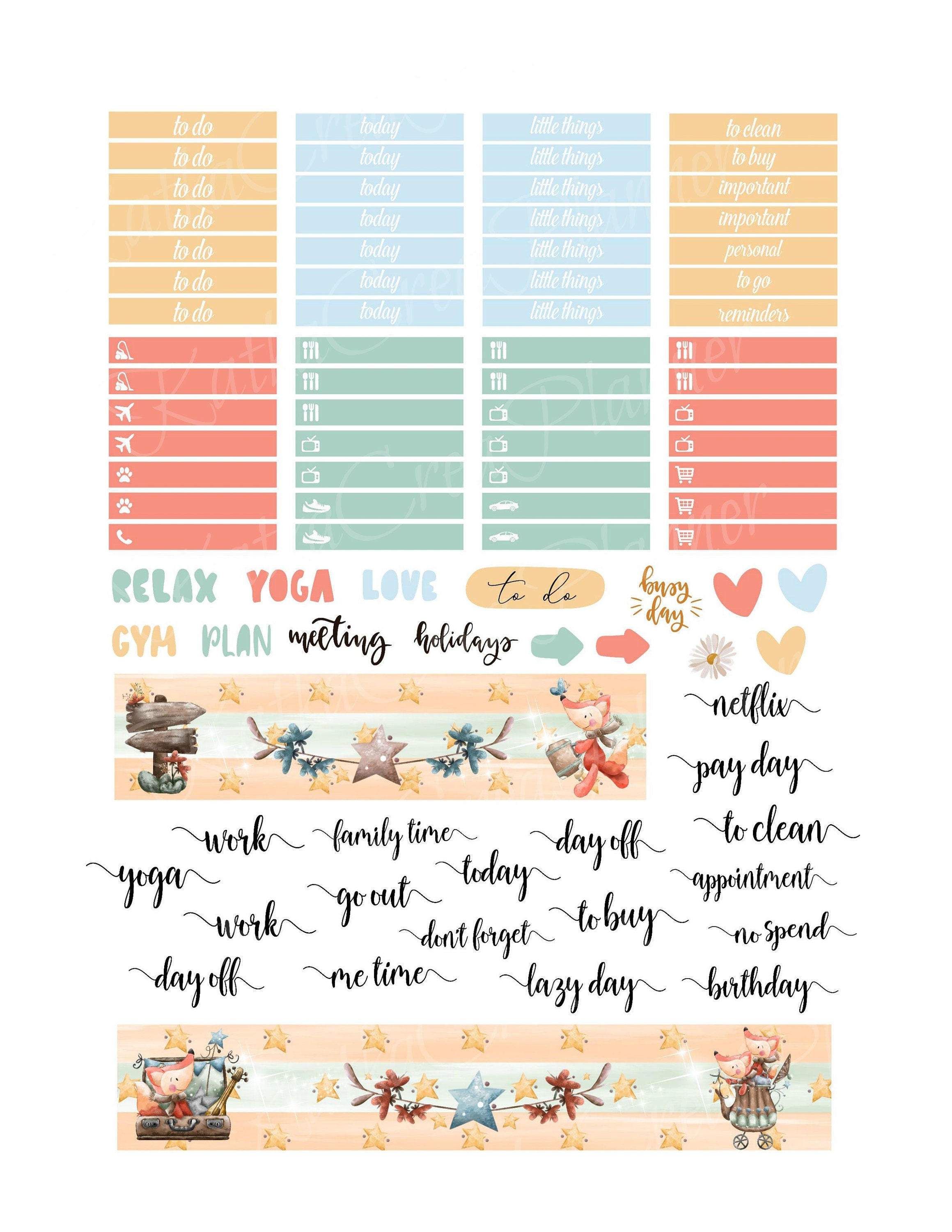 FOX ADVENTURE Printable Planner Stickers for Erin Condren | Etsy