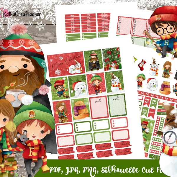 WIZARD CHRISTMAS Printable Planner Stickers/Magical Christmas Weekly Planner Sticker Kit for Erin Condren Planner/Scrapbook Stickers