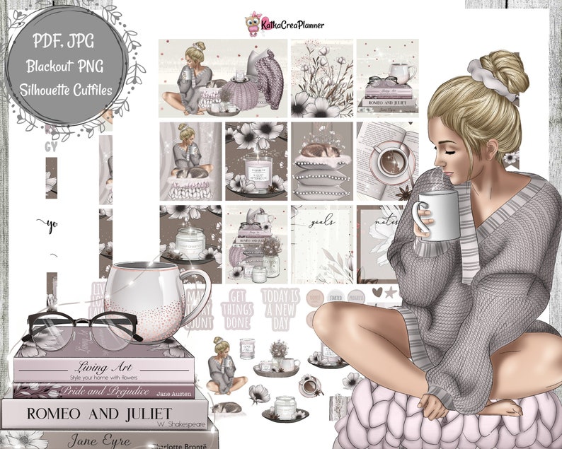 SUNDAY AFTERNOON Printable Planner Stickers for Erin Condren image 0