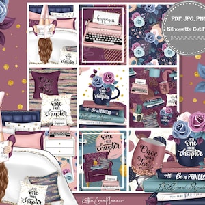 The Reading Queen Printable Planner Sticker for Erin Condren Planner/Bookish Weekly Planner Stickers/Coffe Stickers/EC Weekly Kit/Cut Files