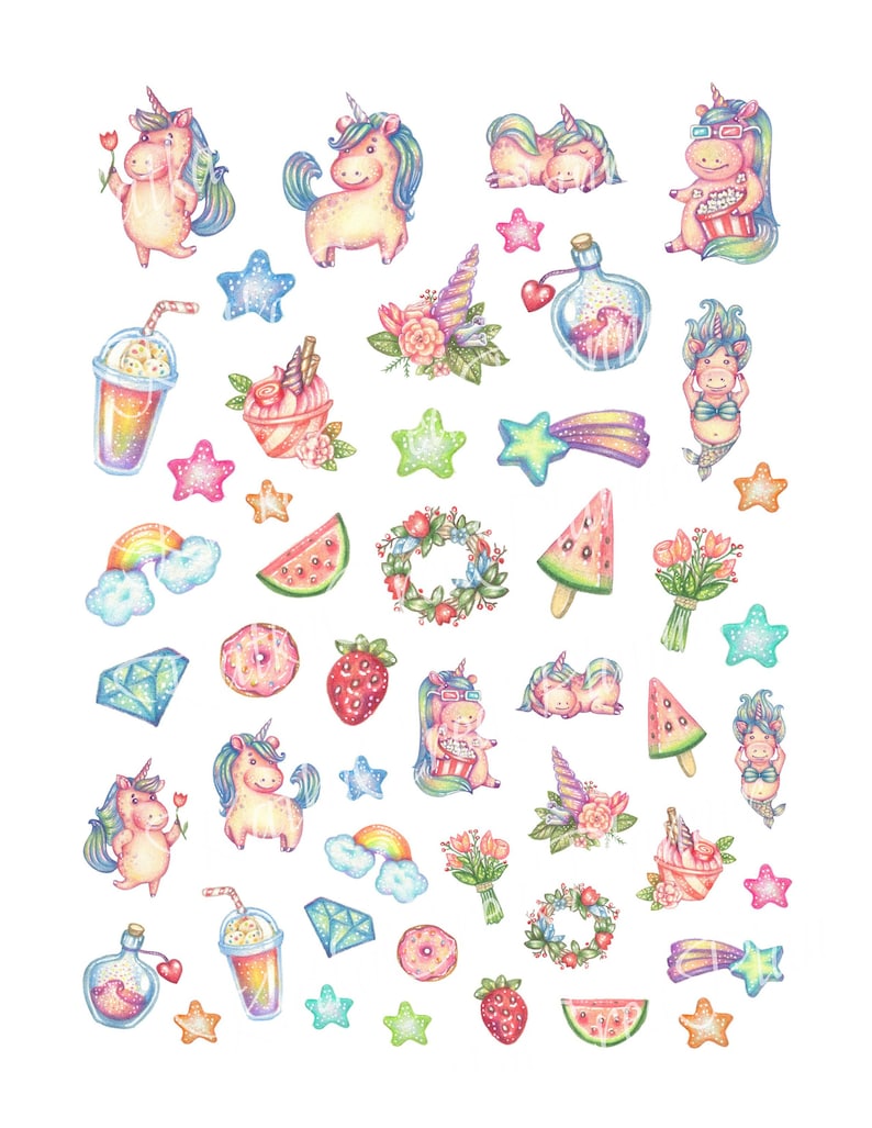 rainbow unicorn printable stickers kawaii stickers unicorn etsy