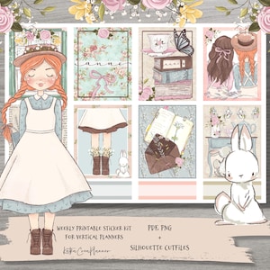 ANNE Druckbare Planer Aufkleber für Erin Condren Planer/Blumen Märchen Aquarell Planer Aufkleber/Vertikale Wochentagebuch