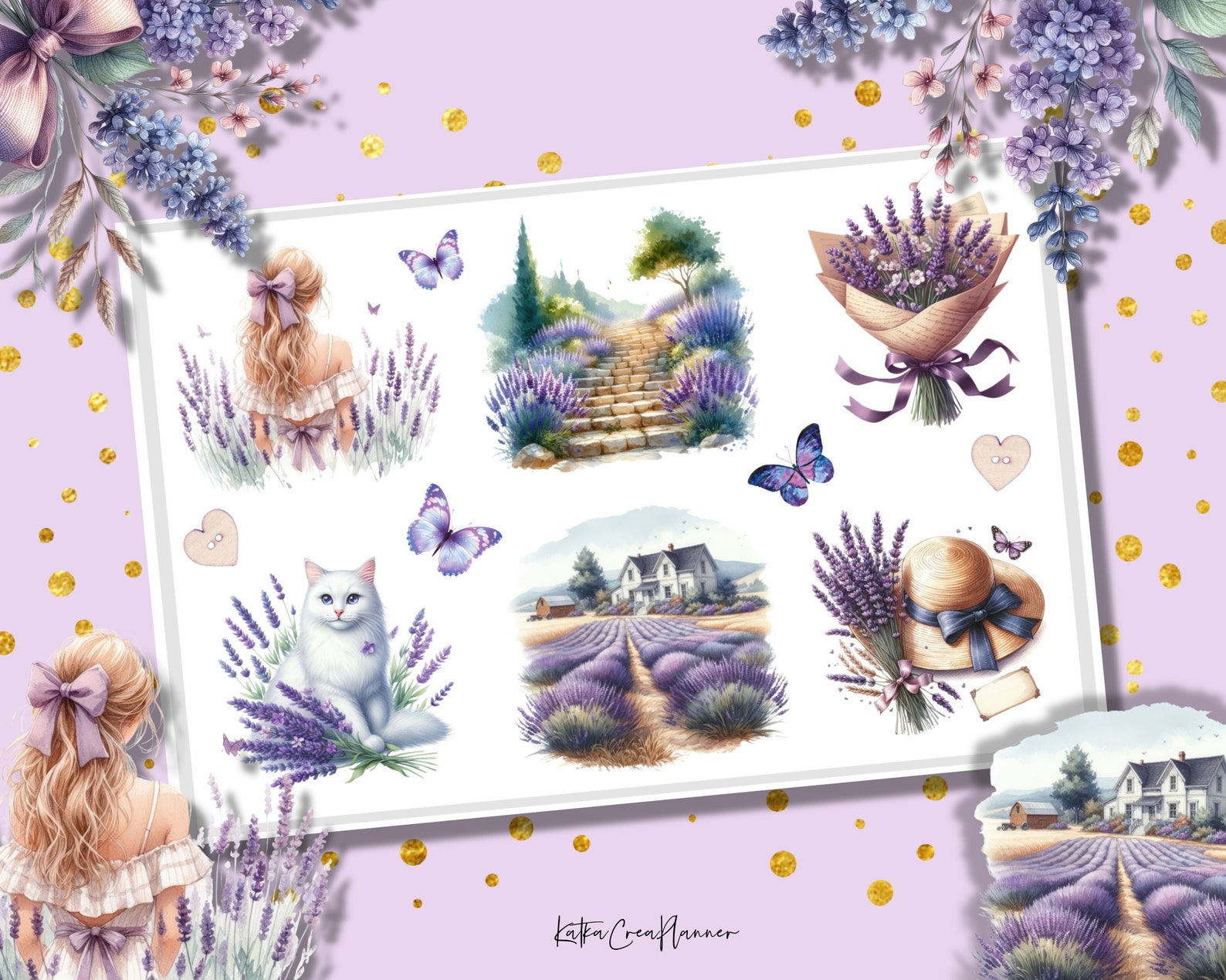 Lavender Watercolor Stickers: Floral Planner Stickers (digital Download ...