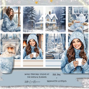 Pegatinas imprimibles para planificador con el mensaje WINTER MOOD para Erin Condren Planner/Kit de pegatinas para planificador semanal con acuarela de Navidad/Archivos Cricut/Cut