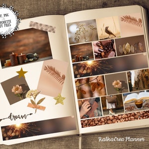 DREAM IN BROWN imprimable Bullet Journal Planner Kit/Mood Board Photo Collage Sticker Sheet/Planner Stickers/Bujo Stickers/Scrapbook Stickers