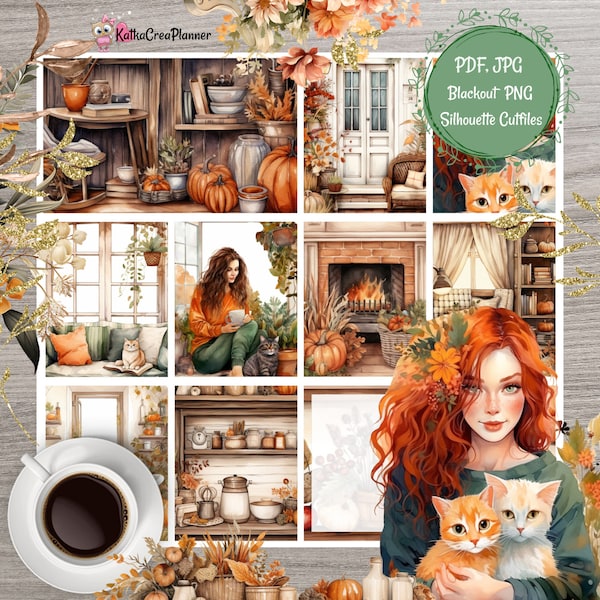 BOHO FALL Pegatinas de planificador imprimibles para Erin Condren Planner/Cuaderno de viajeros/Pegatina del planificador semanal de acuarela de otoño/Pegatina de otoño