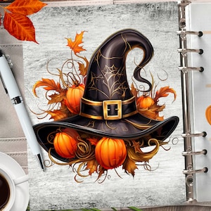 WITCH HAT Couverture de planificateur imprimable/Papier numérique d’Halloween/Insert de planificateur mystique/Carte de vœux d’automne/Aquarelle Automne Spooky Wall Art
