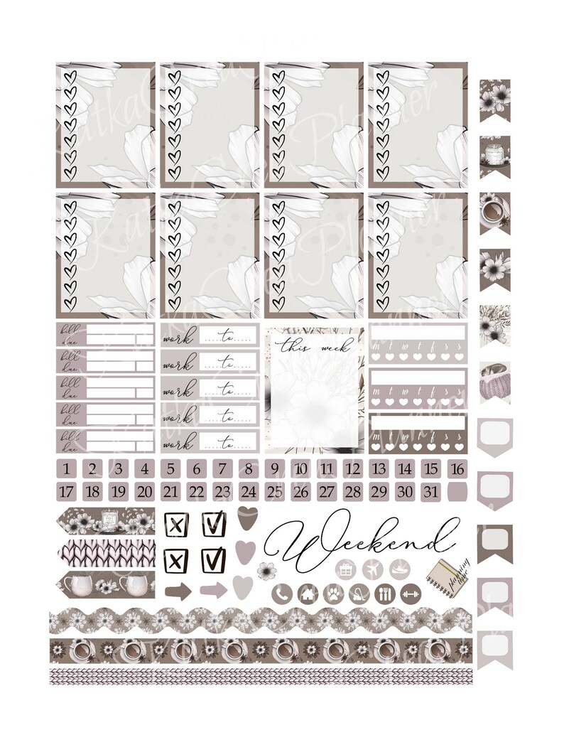 SUNDAY AFTERNOON Printable Planner Stickers for Erin Condren image 4
